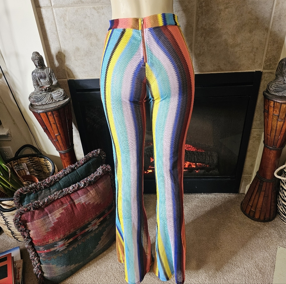 Goodtime USA Multicolor Striped Women's Flare Mesh Knit Pants. - Picture 4 of 8